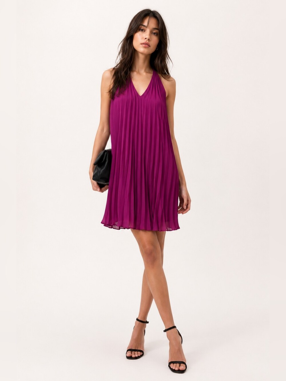 Banana Republic A Line Pleated Halter Neck Mini Dress Tropical Berry NEW Small